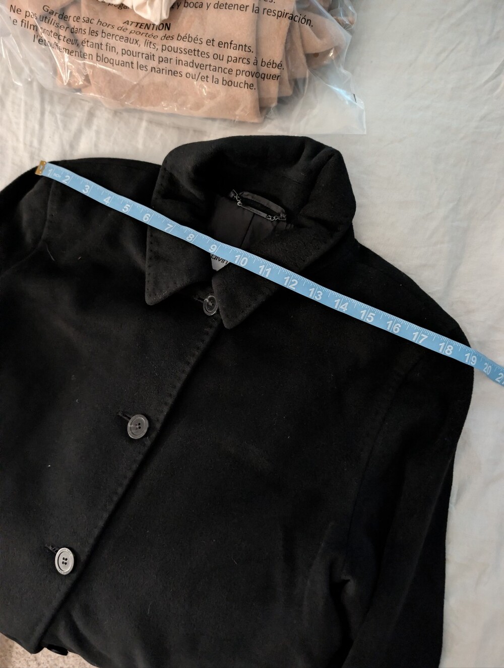 Calvin Klein Vintage 65% Angora Wool Car Coat Black Minimalist Jacket Sz 10 - Picture 9 of 10